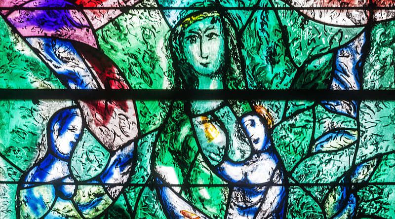 Stained Glass in Zürich's Fraumünster Church designed by Marc Chagall Details of the Mach Chagall designed stained glass windows in the the Fraumünster Church in Zürich, Switzerland