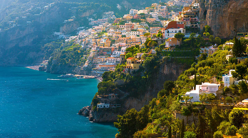 Morning view of Positano on the Amalfi Coast in Italy. Morning view of Positano on the Amalfi Coast in Italy.