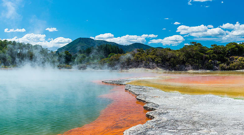 Champagne pool at Wai-O-Tapu Thermal Wonderland in Rotorua, New Zealand Champagne pool at Wai-O-Tapu Thermal Wonderland in Rotorua, New Zealand