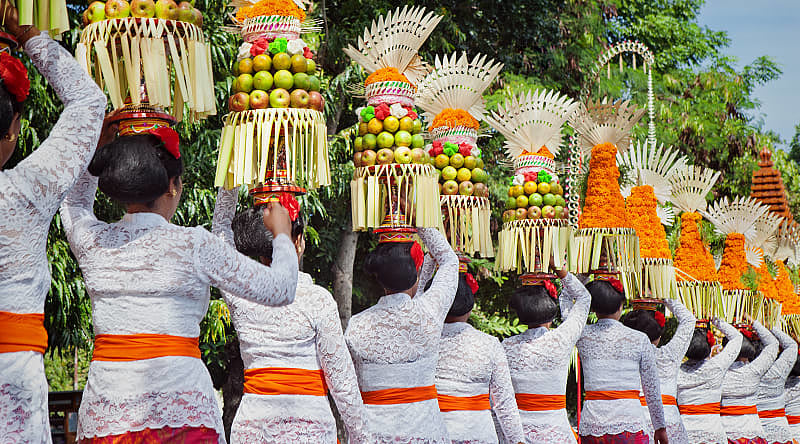 Balinese women in traditional costume during arts and culture festival in Bali Balinese women in traditional costume during arts and culture festival in Bali