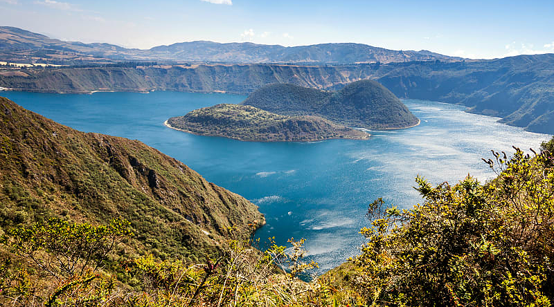 View of Cuicocha Crater Lake at Cotacachi-Cayapas Ecological Reserve. View of Cuicocha Crater Lake at Cotacachi-Cayapas Ecological Reserve.