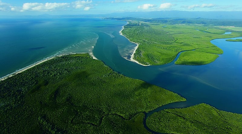 Photo courtesy Darren Jew / Tourism Port Douglas and Daintree Aerial view of Daintree River in Daintree National Park, Queensland, Australia