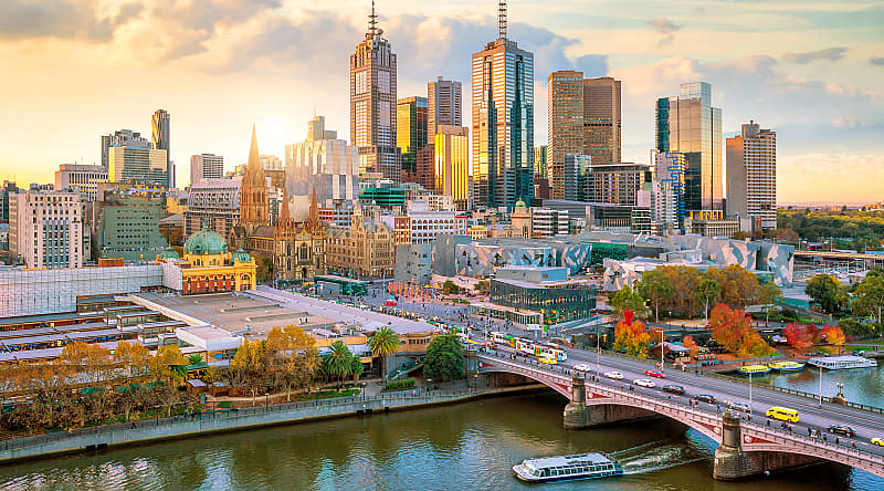 Melbourne city skyline at sunset Melbourne city skyline at sunset