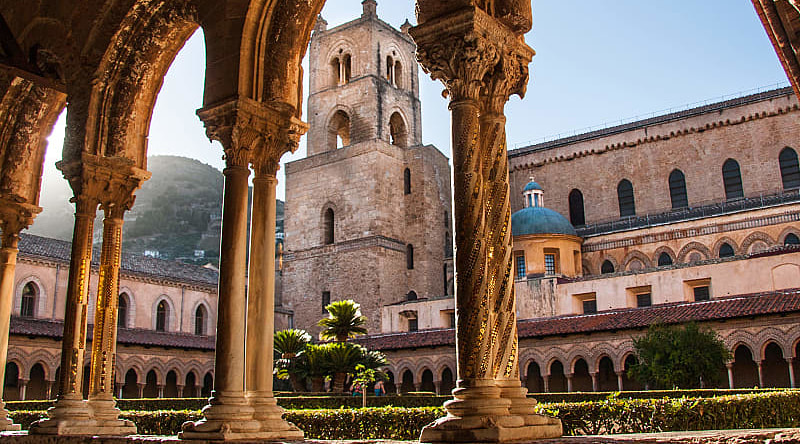 The courtyard of the famous Cathedral of Monreale in Sicily The courtyard of the famous Cathedral of Monreale in Sicily