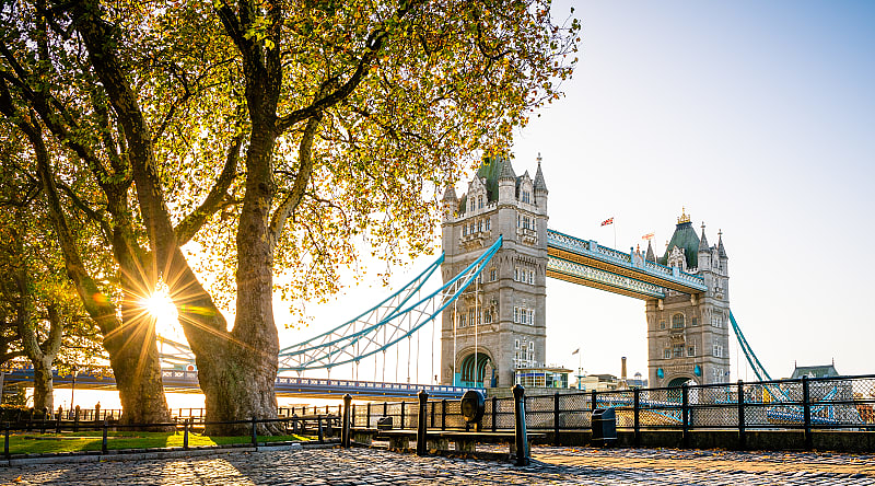 The Tower Bridge at sunrise in London