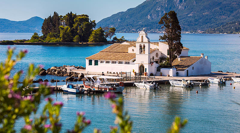 Vlacherna monastery and Mouse Island, Corfu, Greece Vlacherna monastery and Mouse Island, Corfu, Greece