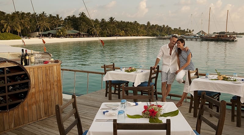 Romantic beach front dining in the Maldives 