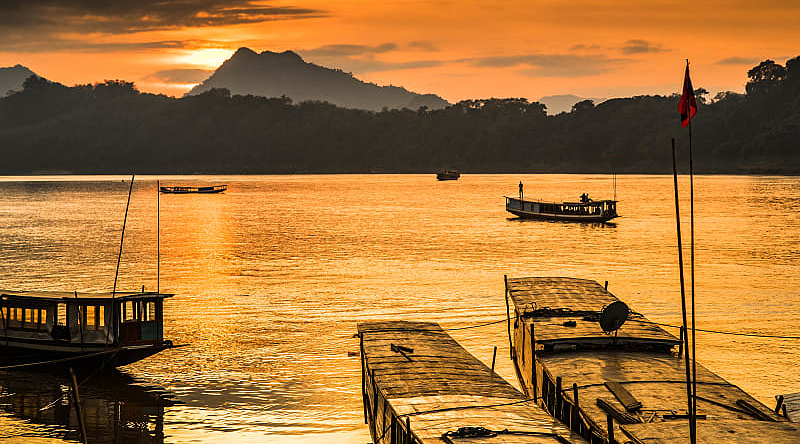 Mekong river at sunset in Laos Mekong river at sunset in Laos