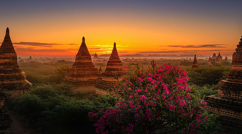 Bagan temples in Myanmar at sunset Bagan temples in Myanmar at sunset