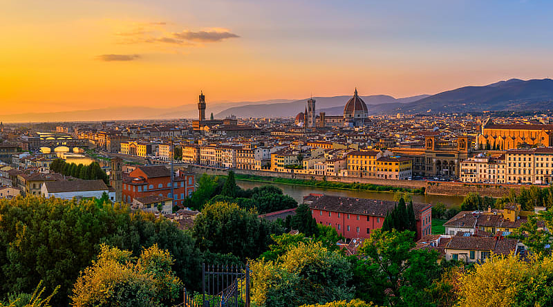View of Florence at sunset in Italy
