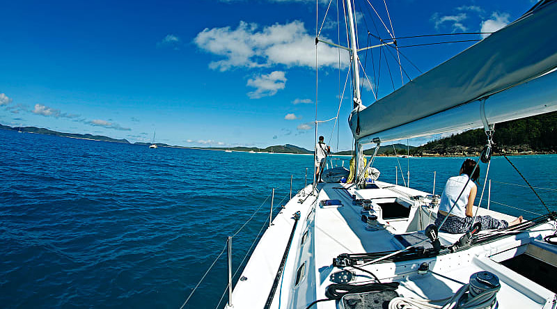 Boat sailing the Whitsundays in Australia Boat sailing the Whitsundays in Australia