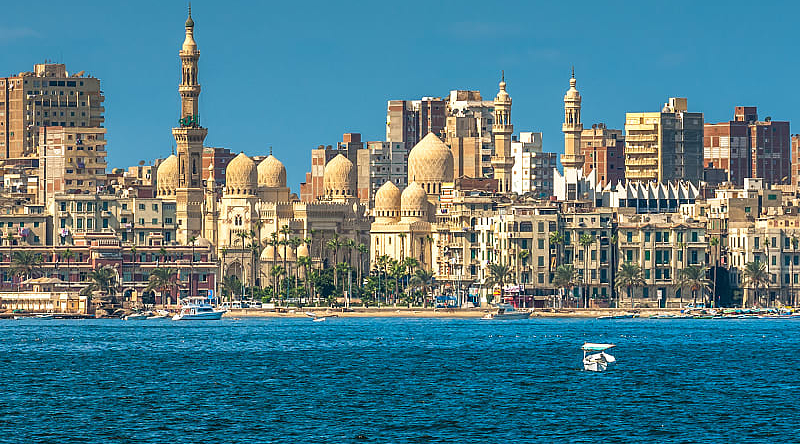 View of the city and mosque of Abu al-Abbas al-Mursi, Alexandria, Egypt View of the city and mosque of Abu al-Abbas al-Mursi, Alexandria, Egypt