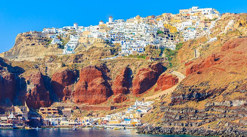 Aerial view of Santorini, Mediterranean sea, Greece.