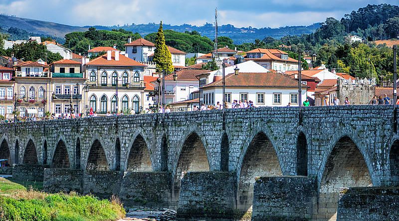 Riverside of Ponte de Lima village in Portugal.