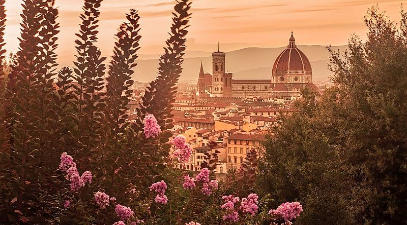 Sunest view of Florence from the Giardino delle Rose 