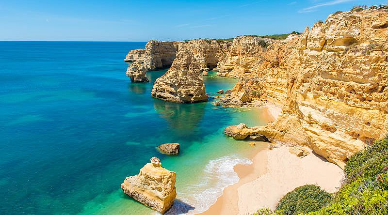 Beautiful Praia da Marinha beach in Algarve, Portugal