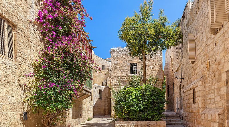 Cobblestone alleyway in the Jewish Quarter Old City of Jerusalem