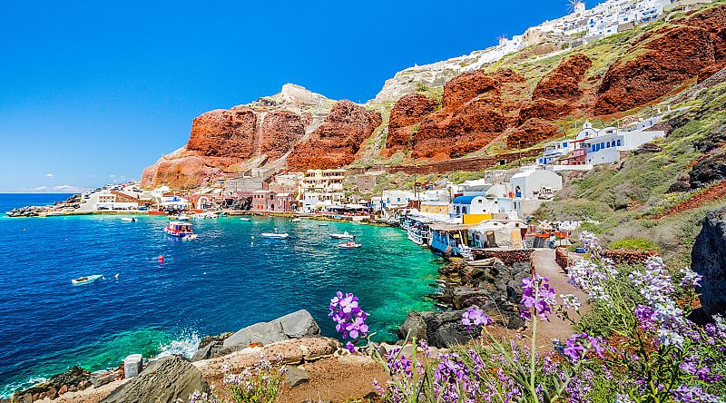 The old harbor of Ammoudi under Oia village on Santorini