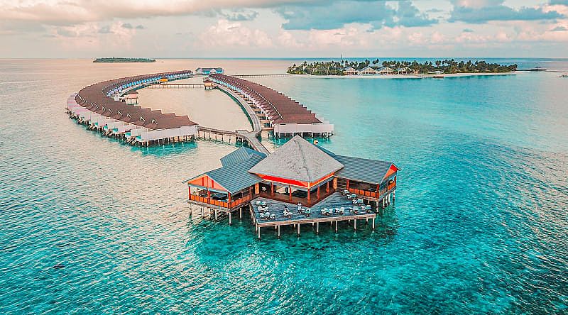 Overwater bungalow resort in the Maldives