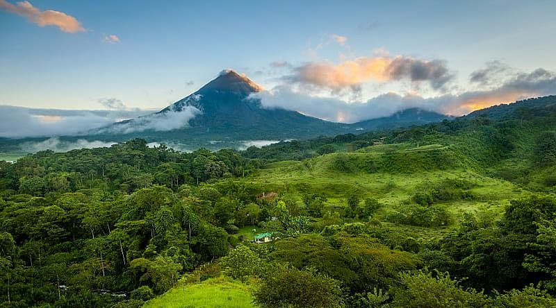 Arenal volcano in central Costa Rica at sunrise