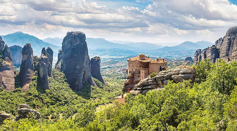 Monastery on rock formations in Meteora, Greece