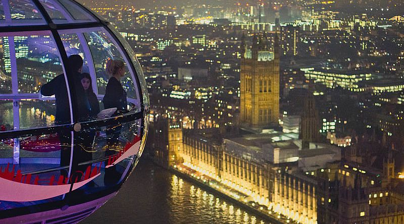 View from London Eye to the City of Westminster, England.