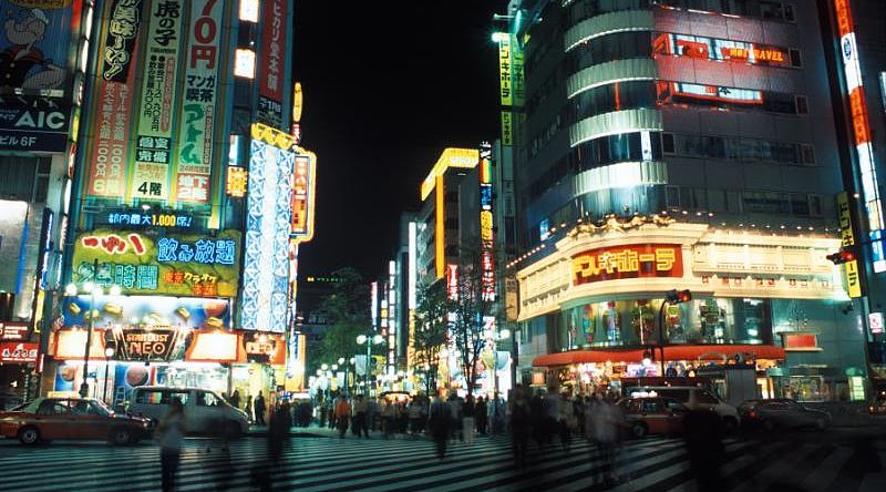 Tokyo streets at night in Japan.