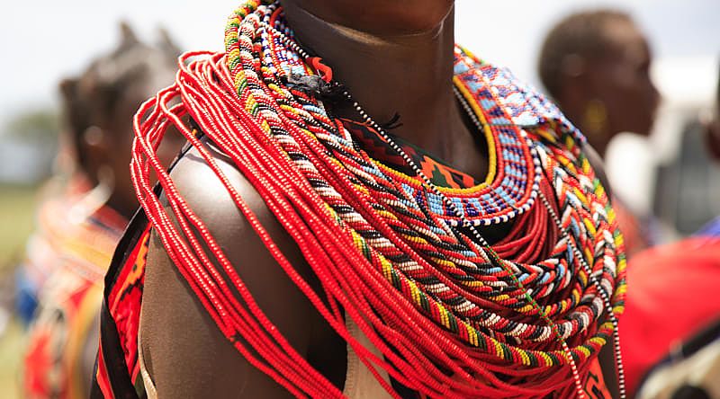 Beaded jewelry on a woman in Kenya