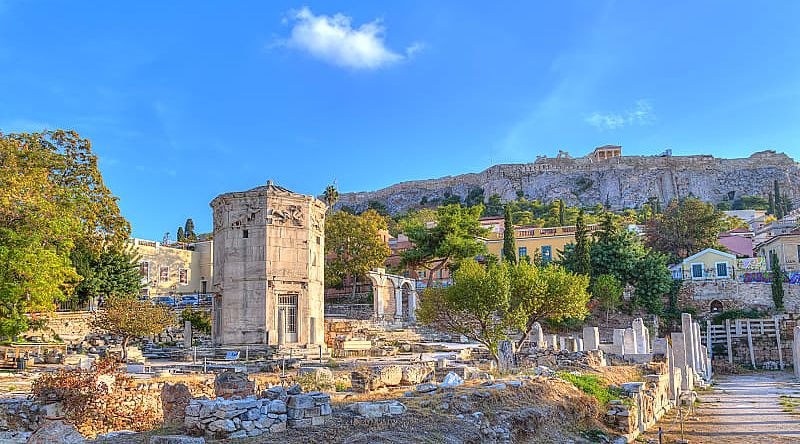 View of old town Agora in Athens in Greece