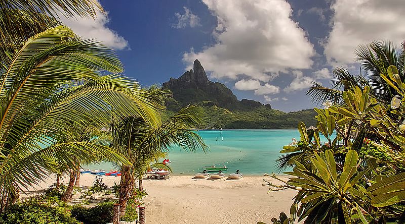 Matira Beach with Mount Otemanu in the background in Bora Bora Matira Beach with Mount Otemanu in the background in Bora Bora
