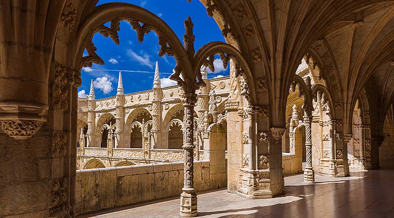 Architectural arches of the Jeronimos Monastery in Lisbon