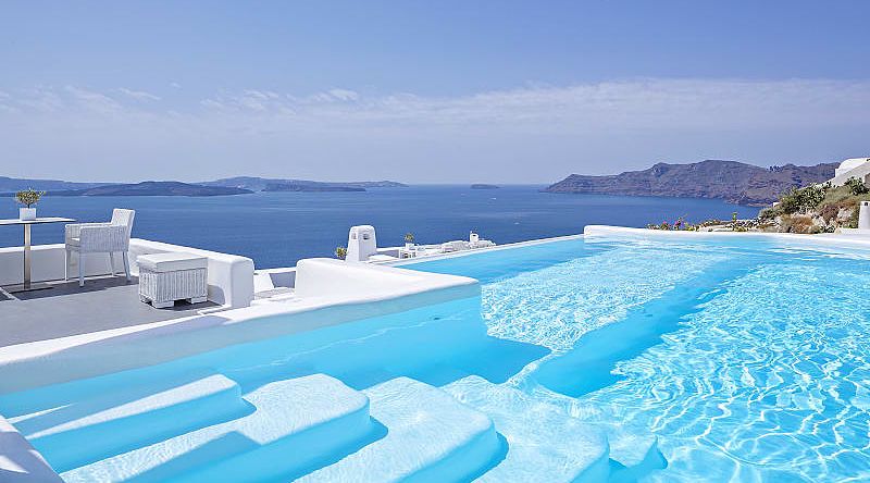 Luxury pool at Canaves Oia Boutique Hotel in Santorini, Greece