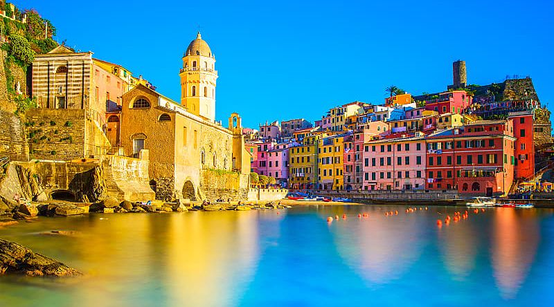 Colorful Vernazza on the Mediterranean in the Cinque Terre, Italy