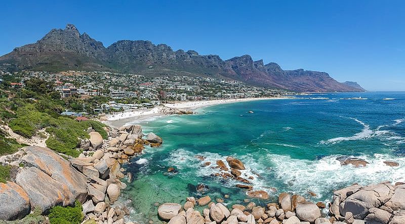 Camps Bay with the Twelve Apostle Mountains in South Africa