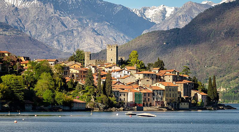 Lake Como surrounded by mountains, Italy