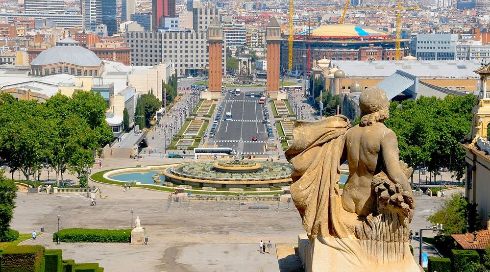 Plaza de España in Barcelona, aerial view Plaza de España in Barcelona, aerial view