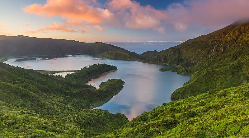 Sun setting on Sao Miguel in Azores, Portugal