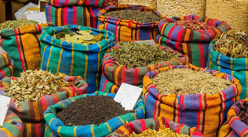 Spices in colorful sacks in Israel