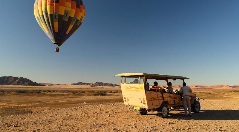 Hot air balloon over savanna in Namibia Hot air balloon over savanna in Namibia