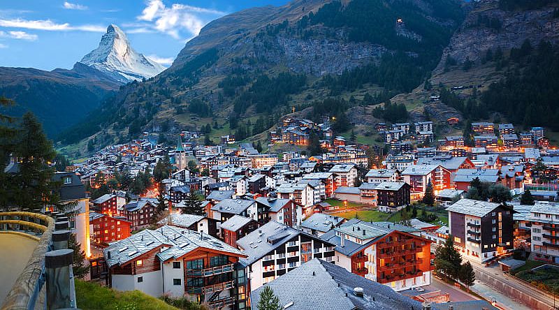 Zermatt village with the peak of Matterhornin the Swiss Alps