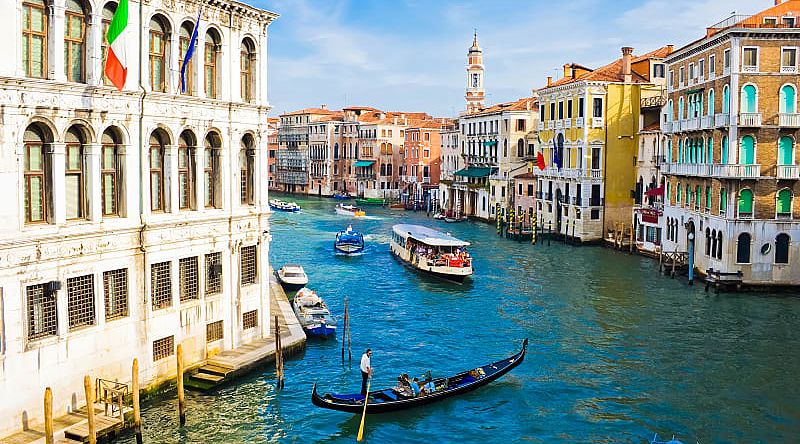 Gondolas on the Grand canal of Venice in Italy Gondolas on the Grand canal of Venice in Italy