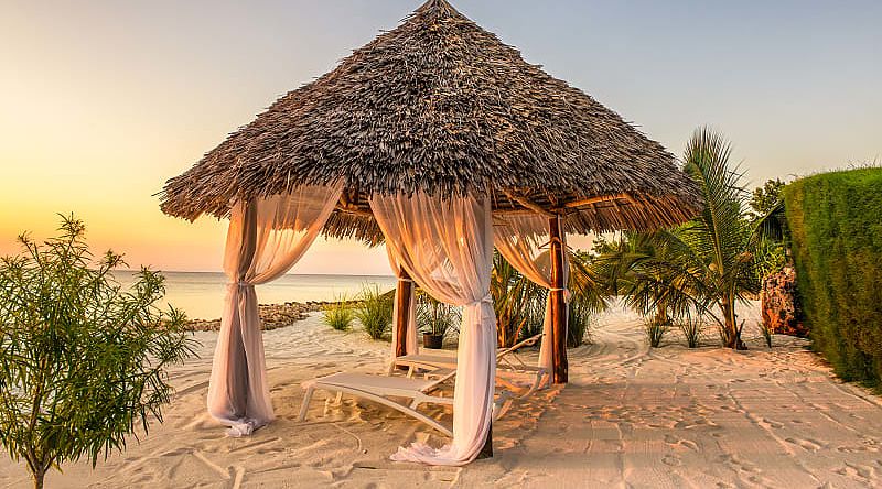 A Zanzibar beach at sunset.