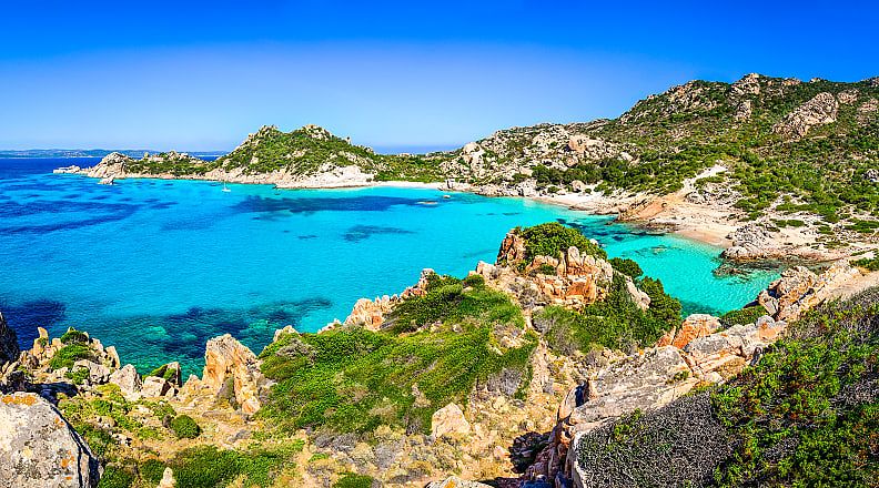 Inlet and beaches in the Maddalena archipelago in Sardinia, Italy