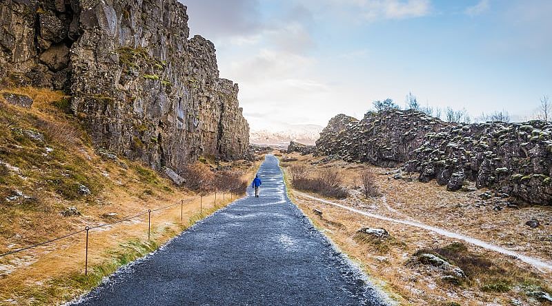 Snow covered mountains in Iceland in the winter Thingvellir National Park