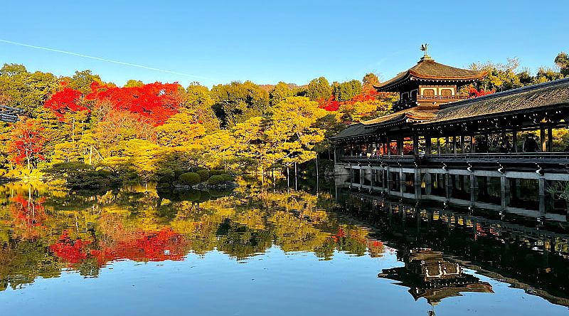 Fall foliage at Heian Shrine gardens in Kyoto, Japan