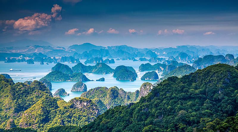 View over Ha Long bay from Cat Ba island, Ha Long city View over Ha Long bay from Cat Ba island, Ha Long city