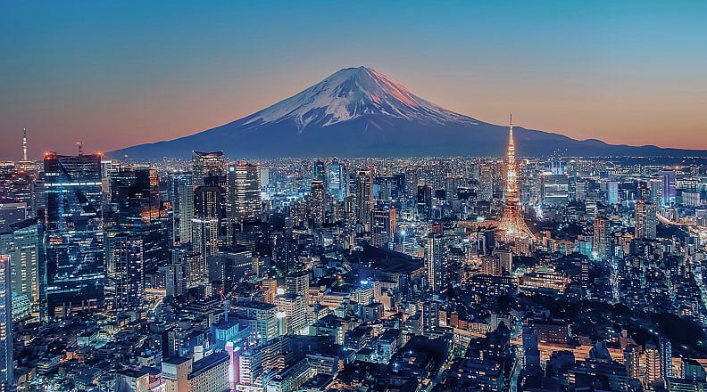 Skyline of Tokyo with Mount Fuji in Japan