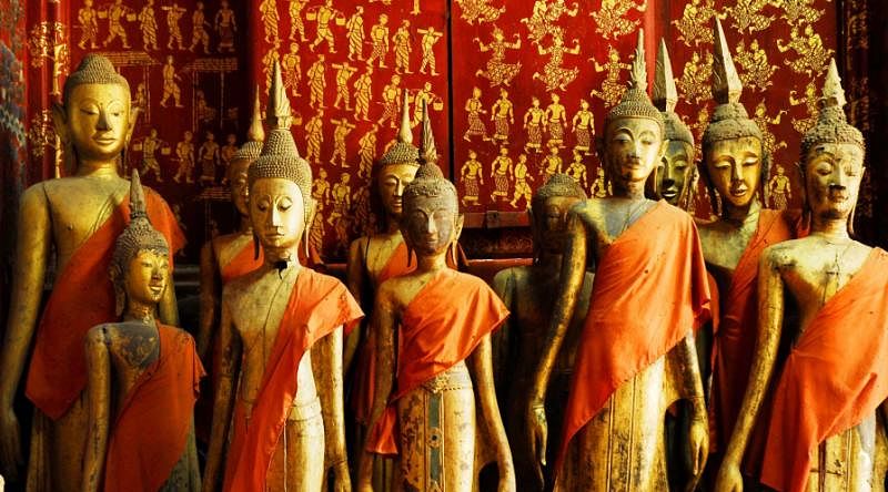 Buddha statues in Wat Xieng Thong temple, Laos