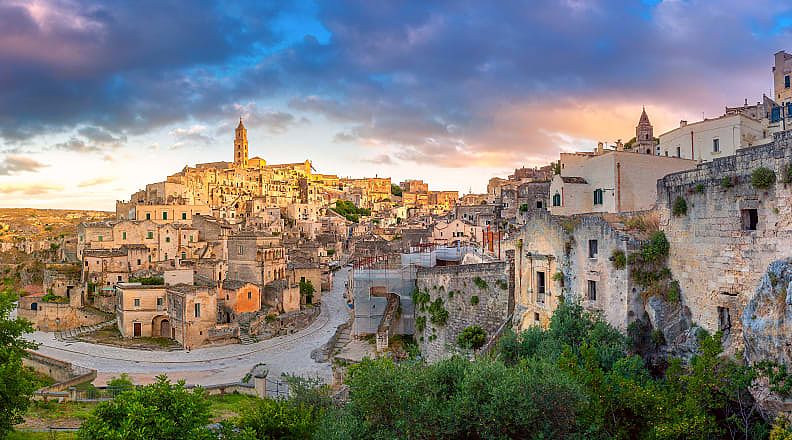 The old part of Matera carved into the rock.