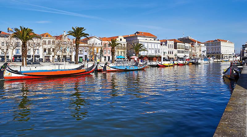 Traditional boats on the canal in Aveiro.